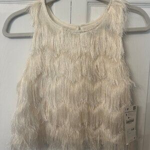 NWT Zara Ivory Fringe Crop Top Size S